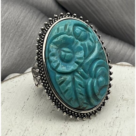 VTG AKR Amy Kahn Russell 925 Carved Turquoise Ring 16.36G / Sz 7 - Picture 6 of 7